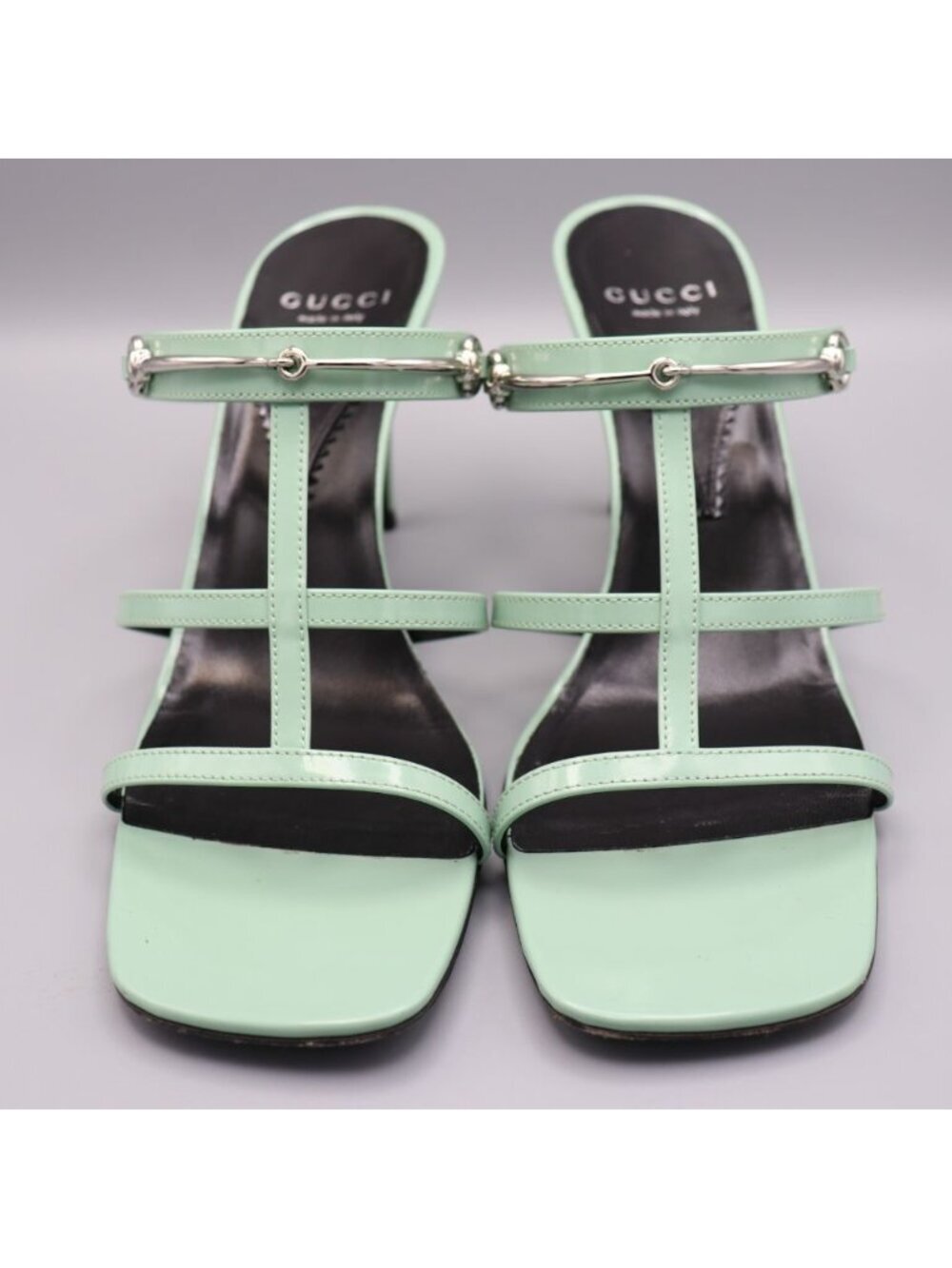 Gucci Regent Pacific Green Leather Slim Horsebit Sandals 38.5 8.5 Square Toe - Picture 9 of 14